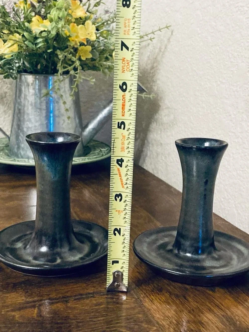Pair of Gorgeous Blue Studio Pottery Ceramic Candlestick Holders  Table Decor